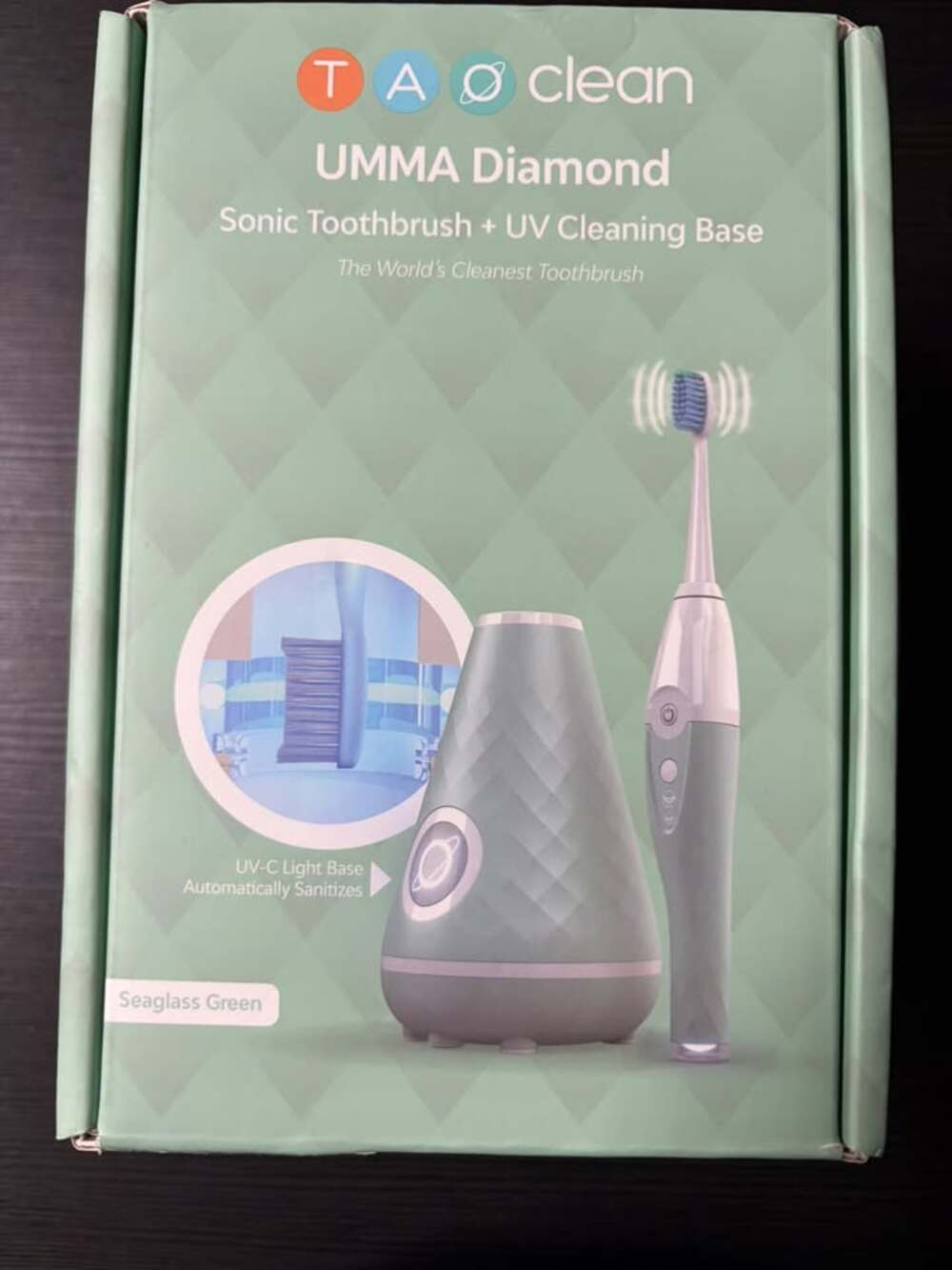 Tao Clean Umma Diamond Sonic Toothbrush with UV Sanitizer in Seaglass Green Seal